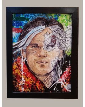 Acrylique de l'artiste Evo dans un cadre noir - Orelsan - Atelier Palissandre